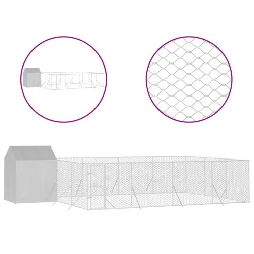  ezüstszínű horganyzott acél kutyakennel tetővel 10x6x2,5 m