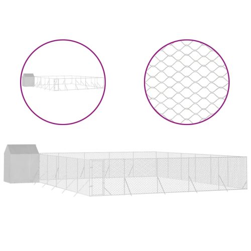  ezüstszínű horganyzott acél kutyakennel tetővel 12x12x2,5 m