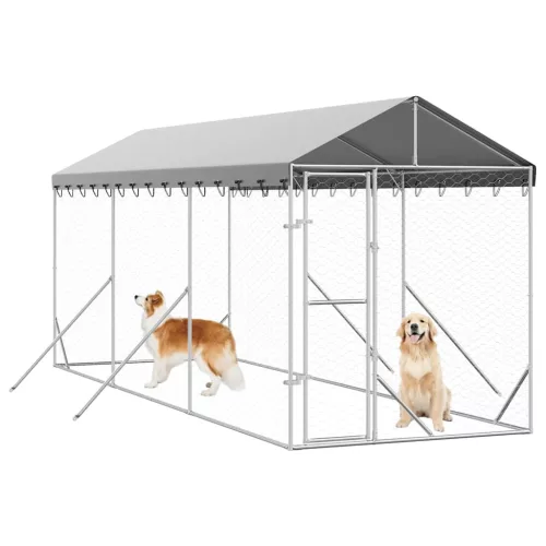  ezüstszínű horganyzott acél kutyakennel tetővel 2x6x2,5 m