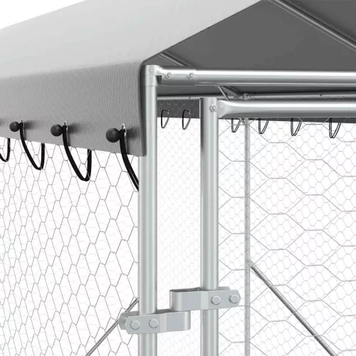  ezüstszínű horganyzott acél kutyakennel tetővel 2x6x2,5 m