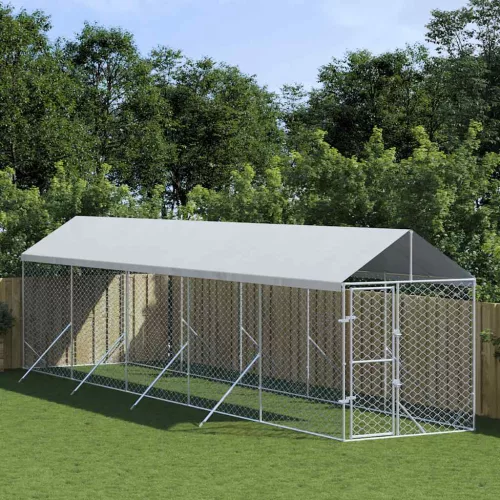  ezüstszínű horganyzott acél kutyakennel tetővel 2x10x2,5 m