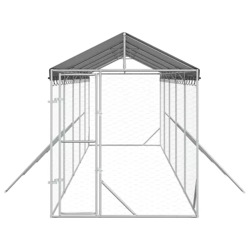  ezüstszínű horganyzott acél kutyakennel tetővel 2x10x2,5 m