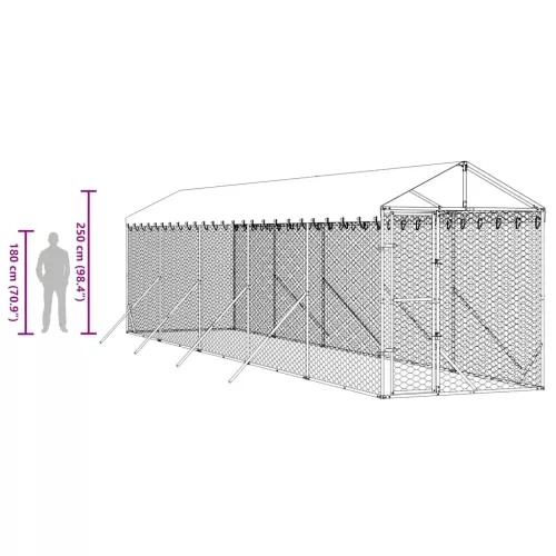  ezüstszínű horganyzott acél kutyakennel tetővel 2x10x2,5 m