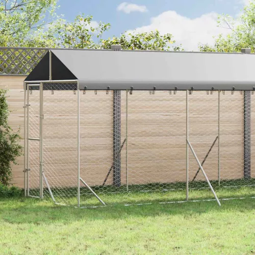  ezüstszínű horganyzott acél kutyakennel tetővel 2x14x2,5 m