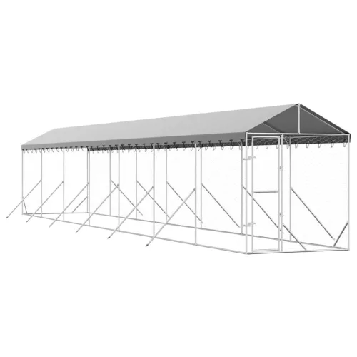  ezüstszínű horganyzott acél kutyakennel tetővel 2x14x2,5 m