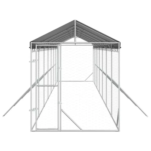  ezüstszínű horganyzott acél kutyakennel tetővel 2x14x2,5 m