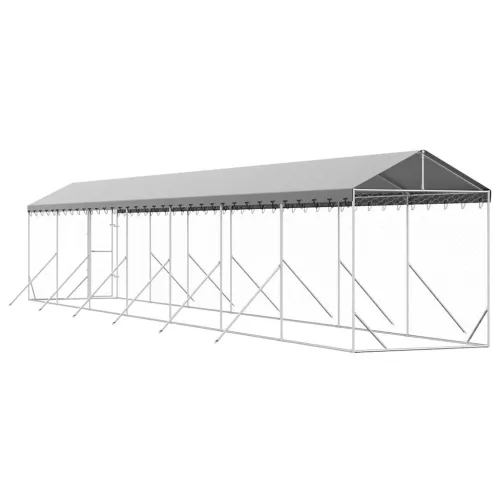  ezüstszínű horganyzott acél kutyakennel tetővel 2x14x2,5 m