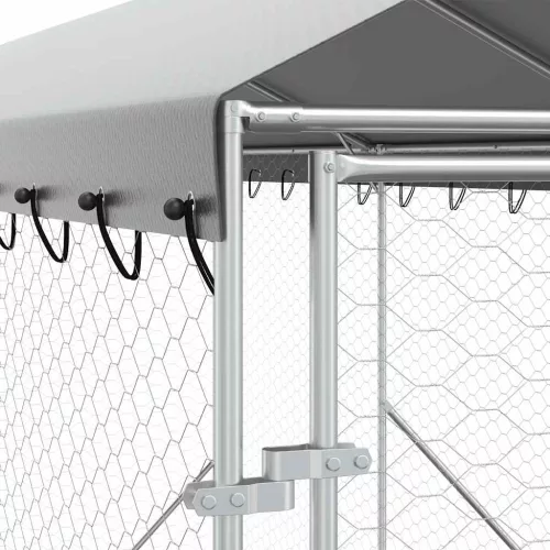  ezüstszínű horganyzott acél kutyakennel tetővel 2x14x2,5 m