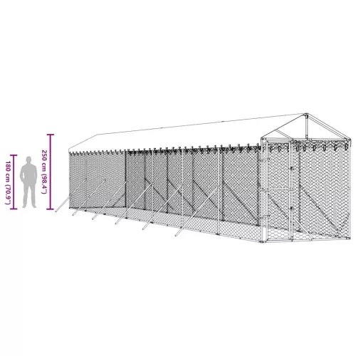  ezüstszínű horganyzott acél kutyakennel tetővel 2x14x2,5 m