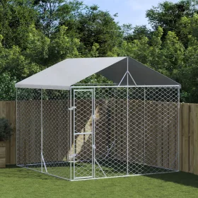    ezüstszínű horganyzott acél kutyakennel tetővel 3x3x2,5 m