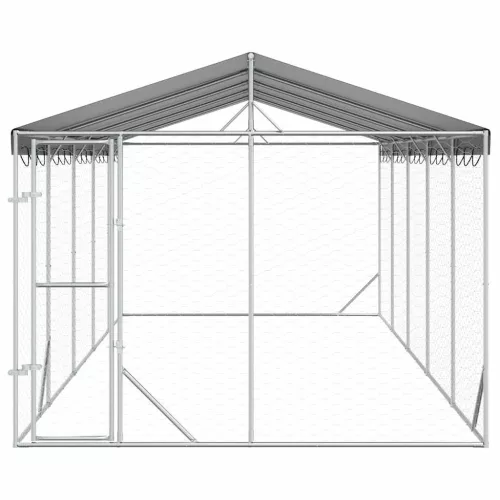  ezüstszínű horganyzott acél kutyakennel tetővel 3x7,5x2,5 m