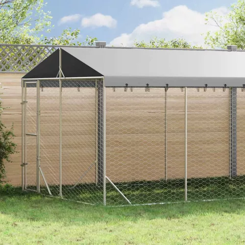  ezüstszínű horganyzott acél kutyakennel tetővel 3x9x2,5 m