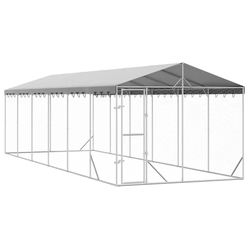 ezüstszínű horganyzott acél kutyakennel tetővel 3x9x2,5 m
