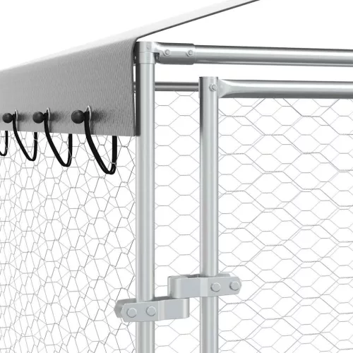  ezüstszínű horganyzott acél kutyakennel tetővel 3x9x2,5 m
