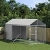  ezüstszínű horganyzott acél kutyakennel tetővel 2x6x2,5 m