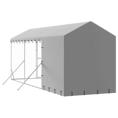  ezüstszínű horganyzott acél kutyakennel tetővel 2x6x2,5 m