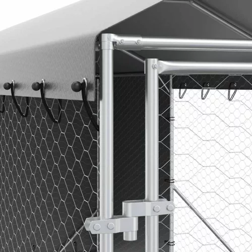  ezüstszínű horganyzott acél kutyakennel tetővel 2x6x2,5 m