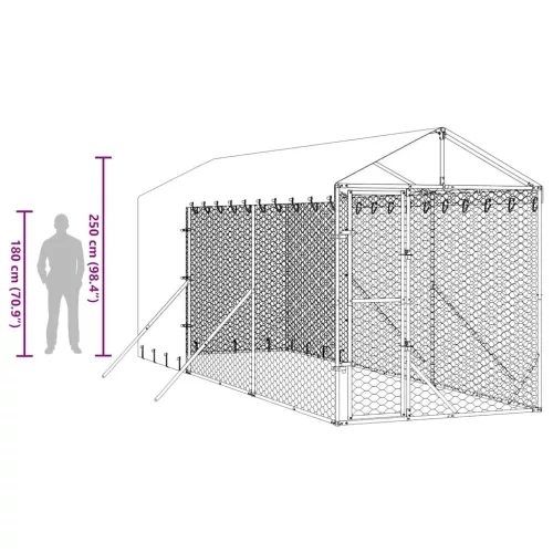  ezüstszínű horganyzott acél kutyakennel tetővel 2x6x2,5 m