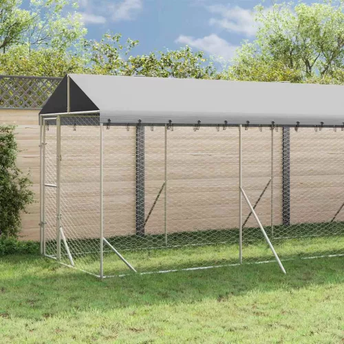  ezüstszínű horganyzott acél kutyakennel tetővel 2x10x2,5 m