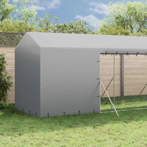  ezüstszínű horganyzott acél kutyakennel tetővel 2x10x2,5 m