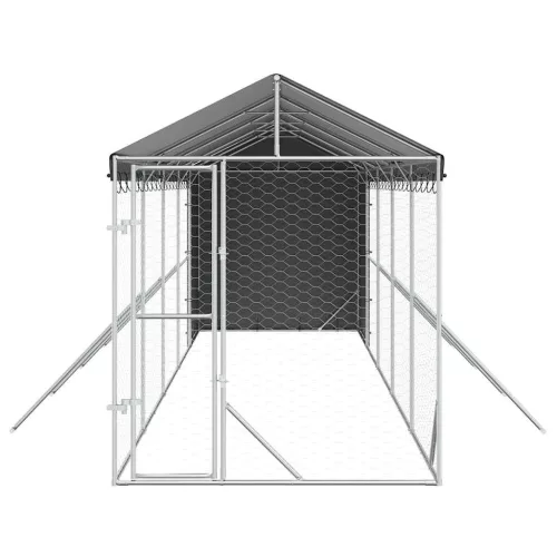  ezüstszínű horganyzott acél kutyakennel tetővel 2x10x2,5 m