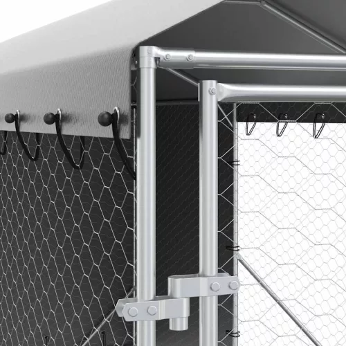  ezüstszínű horganyzott acél kutyakennel tetővel 2x10x2,5 m