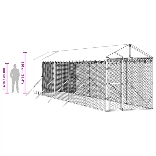  ezüstszínű horganyzott acél kutyakennel tetővel 2x10x2,5 m
