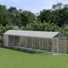  ezüstszínű horganyzott acél kutyakennel tetővel 2x14x2,5 m