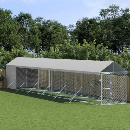  ezüstszínű horganyzott acél kutyakennel tetővel 2x14x2,5 m