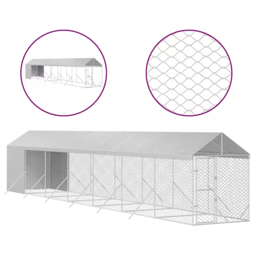  ezüstszínű horganyzott acél kutyakennel tetővel 2x14x2,5 m