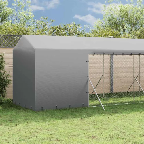  ezüstszínű horganyzott acél kutyakennel tetővel 2x14x2,5 m