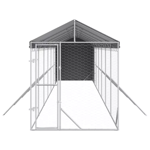 ezüstszínű horganyzott acél kutyakennel tetővel 2x14x2,5 m