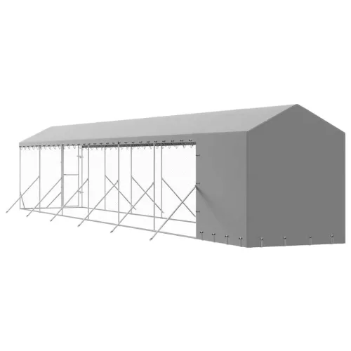  ezüstszínű horganyzott acél kutyakennel tetővel 2x14x2,5 m