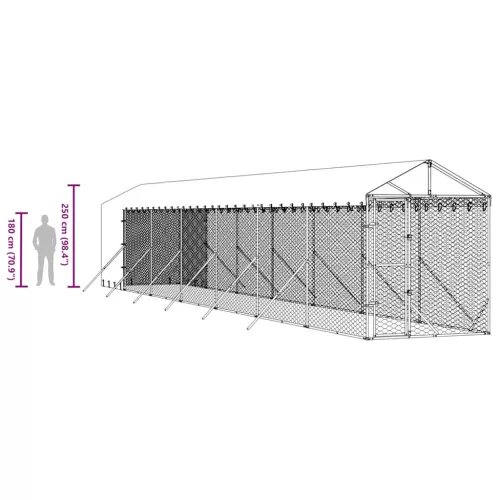  ezüstszínű horganyzott acél kutyakennel tetővel 2x14x2,5 m