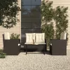  4 részes fekete polyrattan kültéri ülőgarnitúra párnákkal