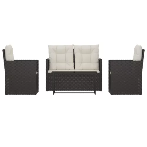  4 részes fekete polyrattan kültéri ülőgarnitúra párnákkal