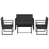  4 részes fekete polyrattan kerti ülőgarnitúra párnákkal