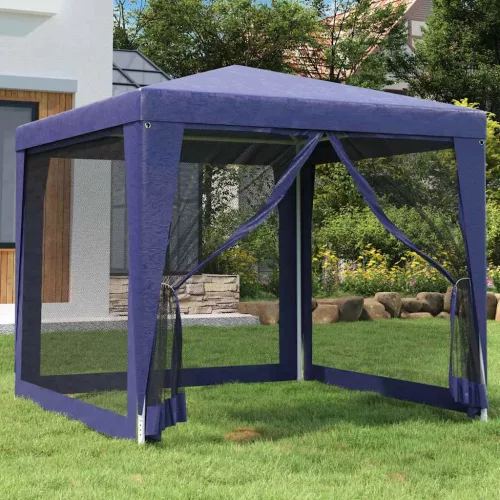  kék HDPE rendezvénysátor 4 hálós oldalfallal 2,5x2,5 m