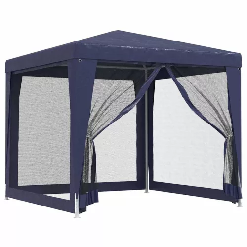  kék HDPE rendezvénysátor 4 hálós oldalfallal 2,5x2,5 m