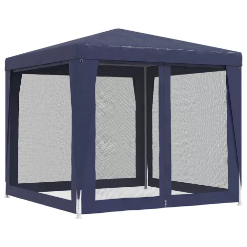 kék HDPE rendezvénysátor 4 hálós oldalfallal 2,5x2,5 m