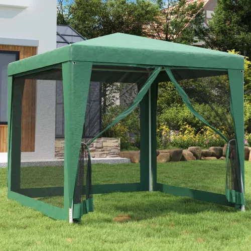  zöld HDPE rendezvénysátor 4 hálós oldalfallal 2,5x2,5 m