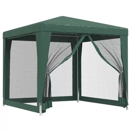  zöld HDPE rendezvénysátor 4 hálós oldalfallal 2,5x2,5 m