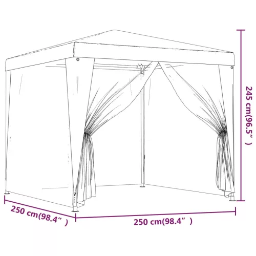  zöld HDPE rendezvénysátor 4 hálós oldalfallal 2,5x2,5 m