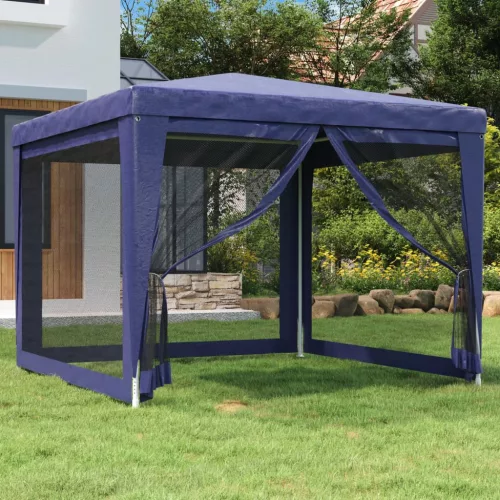  kék HDPE rendezvénysátor 4 hálós oldalfallal 3x3 m