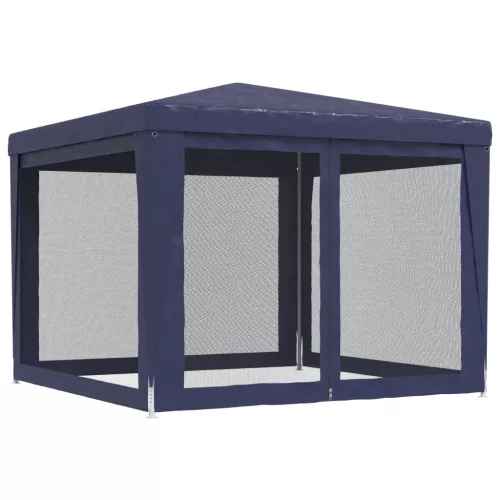  kék HDPE rendezvénysátor 4 hálós oldalfallal 3x3 m