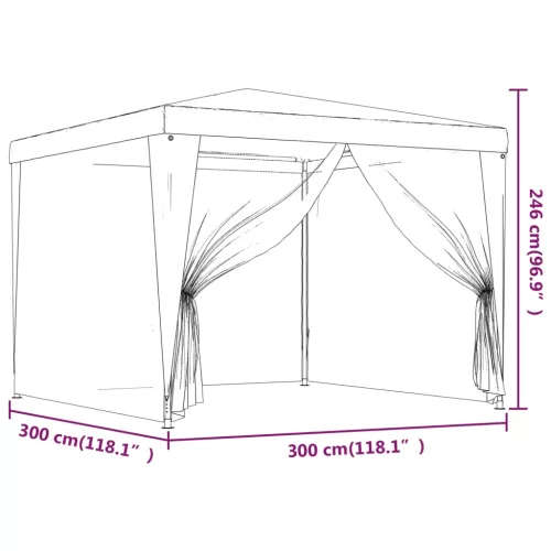  kék HDPE rendezvénysátor 4 hálós oldalfallal 3x3 m