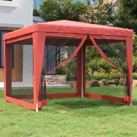  piros HDPE rendezvénysátor 4 hálós oldalfallal 3x3 m