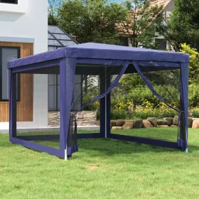  kék HDPE rendezvénysátor 4 hálós oldalfallal 3x4 m