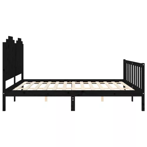  fekete tömör fa ágykeret fejtámlával 200 x 200 cm