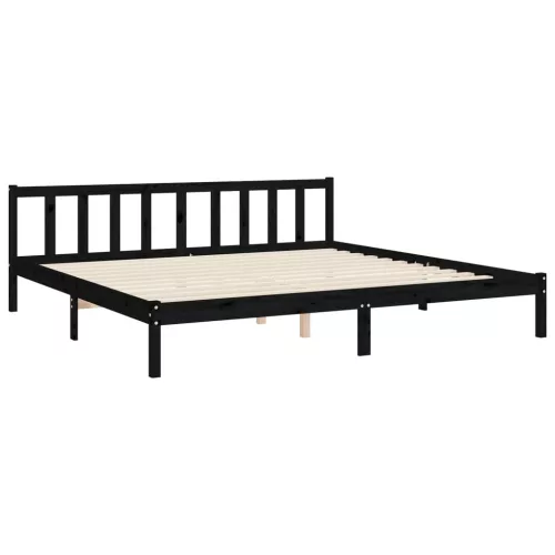  fekete tömör fa ágykeret fejtámlával 200 x 200 cm